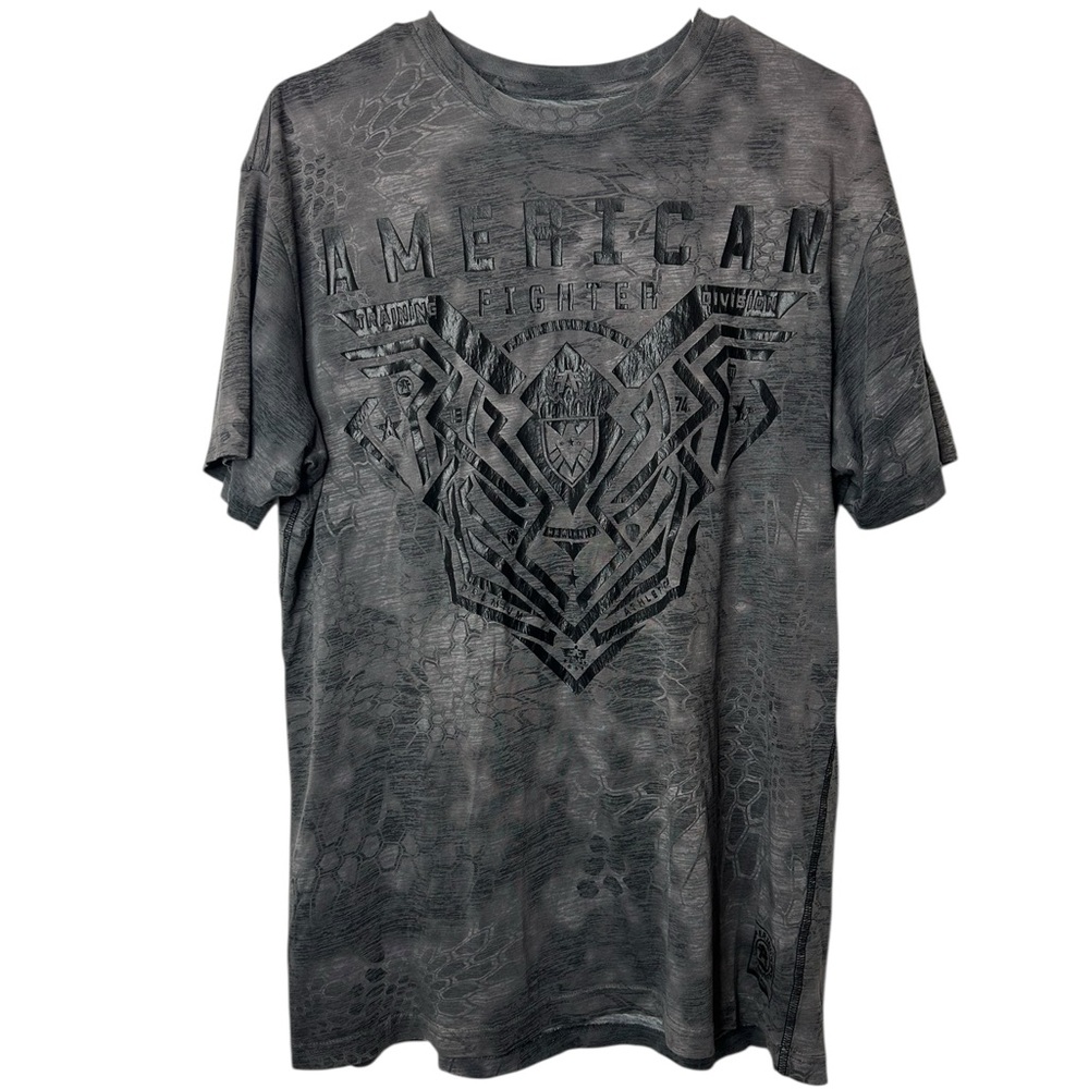 American Fighter T-Shirt‎ Men’s XL Gray Camo Graphic Tee EUC